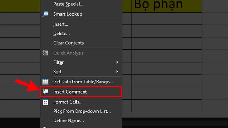 ghi chú trong excel