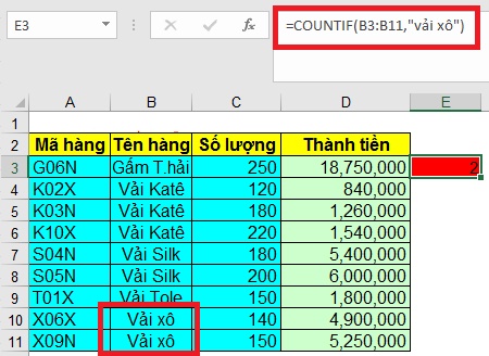 hàm đếm trong excel