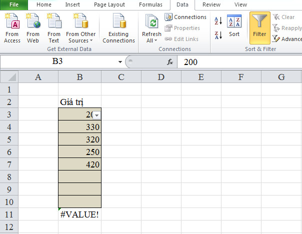 lỗi value trong excel